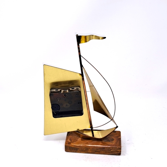 Brass Sail Boat Clock On Stone Base - Picture 3 of 4